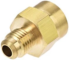uxcell Brass Pipe fitting, 7/16"-20UNF Flare Male to 1/4NPT Female Thread, Tubing Adapter Hose Connector, for Air Conditioner Refrigeration, 2Pcs