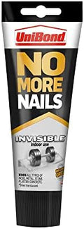 UniBond No More Nails Invisible, Heavy-Duty Clear Glue, Strong Glue for Wood, Ceramic, Metal and More, Instant Grab Mounting Adhesive, 1 x 184g Tube