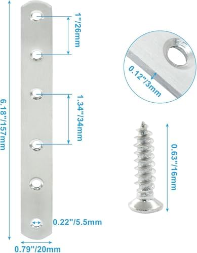 4 Pack 6 Inch Stainless Steel Flat Plate Straight Bracket
