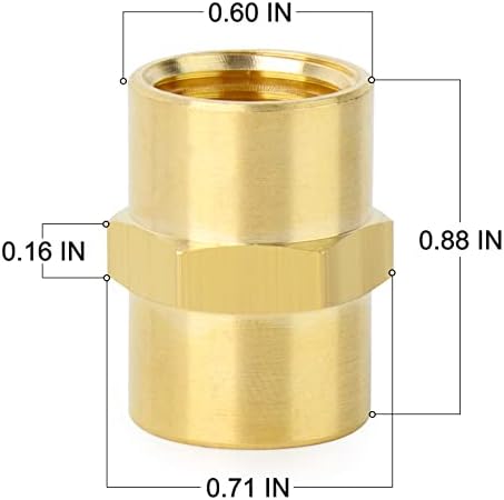 ChillWaves Brass Pipe Fitting, Hex Coupling 1/4" NPT Female x 1/4" NPT Female Thread Adapter(3-PACK)