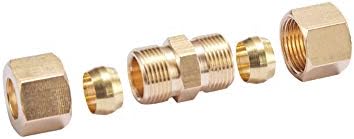 Brass Compression Tube Pipe Fitting Connector, Straight Coupling Adapter, 3/8" Tube OD x 3/8" Tube OD Connector 5pcs (3/8" OD Compression x 3/8" OD Compression)