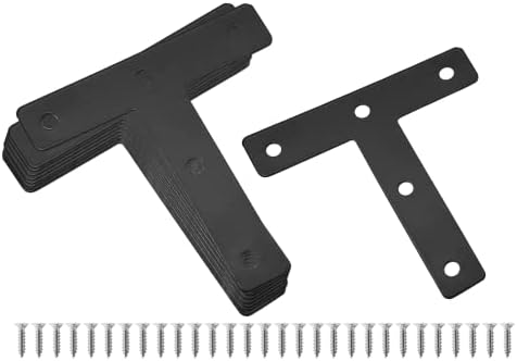 Uenhoy 10 Pcs T Shape Black Flat Brackets 3.15"x3.15" with Screws