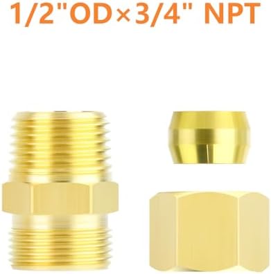 GASHER 2PCS Brass Compression Tube Pipe Fitting Connector, 1/2" Tube OD x 3/4" NPT Male Connector