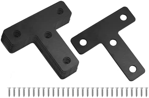 Uenhoy 20 Pcs T Shape Black Flat Brackets 2"x2" with Screws