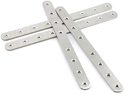 4 Pack Flat Mending Plate for Wood,ULIFESTAR Stainless Steel Straight Brackets 300mm / 12" Length 8 Screw Hole Flat Repair Fixing Wood Brace Joining Plates Connector with Fixing Screws