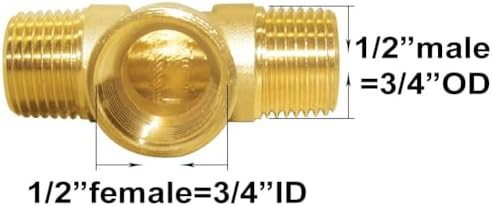 Joywayus 2Pcs Brass Tee Pipe Fitting 1/2"NPT Male-Female-Male 3-way Adapter