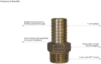Merrill MFG No-Lead Bronze Adapter Inch Brass Male Adapter, Connects Submersible Pumps to Flexible Pipe, Threaded and Barbed NPT, 1"