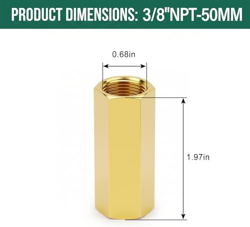 2PCS Brass Pipe Fitting, 3/8" NPT Female Nipple, 2" Length for water/oil/air/fuel
