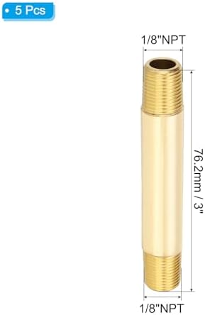 PATIKIL 1/8" x 1/8" NPT Male Brass Pipe Fitting Long Nipple, 5Pcs 3" Long Straight Pipe Fitting Connector Extender for Fuel, Air, Water, Oil, Gas System Connection, 1200PSI