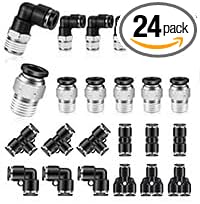 Push to Connect Fittings kits,4mm Tube OD x 1/4 Inch NPT Thread Male Elbow and Straight Pneumatic Quick Connect Air Hose Fitting kits Tube Fittings Air Fittings 24Pcs