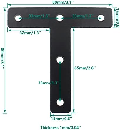10 PCS Flat T Shape Repair Mending Plate, ULIFESTAR Heavy Duty Corner Bracket Furniture Support Brace Black Joining Bracket Fastener Connector with Mounting Screws (80x80x15mm/3.1x3.1x0.6'')