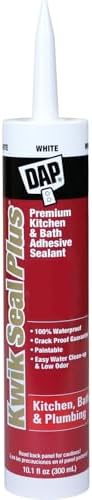 DAP Kwik Seal Plus Kitchen and Bath Adhesive Sealant, White, 10.1 Oz (7079818510)