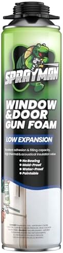 Sprayman Window & Door Expanding Spray Foam - (1x24oz) Low Expansion Polyurethane Spray Foam for Doors, Windows & Walls, Gun Use & Reuseable, Gun&Cleaner NOT Included - 1 Pack