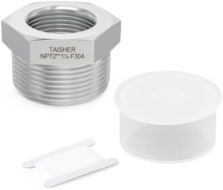 TAISHER 1PCS Forging of 304 Stainless Steel Hex Bushing, 2" Male NPT to 1-1/4" Female NPT, Reducing Cast Pipe Adapter Fitting
