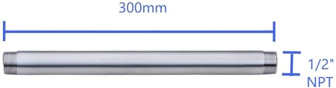 CONSTELLAR 304 Stainless Steel Pipe Fitting - 1/2" NPT Male x 1/2" NPT Male Threaded Thickened Pipe Wall, 300mm (12 inch) Length Heavy Nipple Seamless Pipe (1 Pcs)