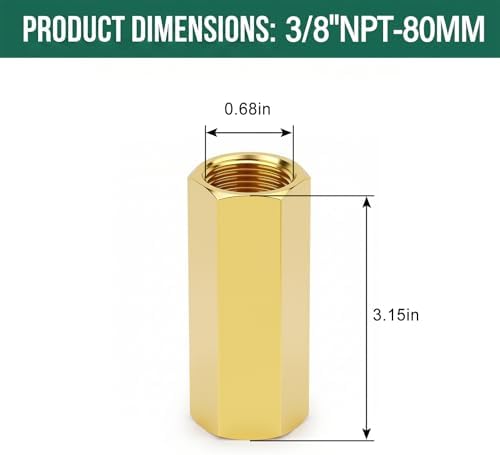 2PCS Brass Pipe Fitting, 3/8" NPT Female Nipple, 3" Length for water/oil/air/fuel