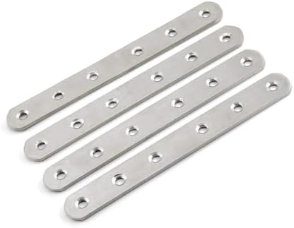4 Pack Flat Mending Plate for Wood,ULIFESTAR Stainless Steel Straight Brackets 200mm / 8" Length 6 Screw Hole Flat Repair Fixing Wood Brace Joining Plates Connector with Fixing Screws