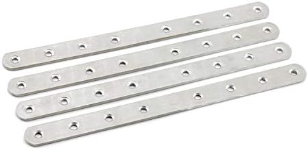 4 Pack Flat Mending Plate for Wood,ULIFESTAR Stainless Steel Straight Brackets 250mm / 10" Length 8 Screw Hole Flat Repair Fixing Wood Brace Joining Plates Connector with Fixing Screws