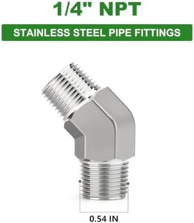 TAISHER 2pcs 304 SS 45 Degree Elbow 1/4"MNPT Forged Pipe Connector