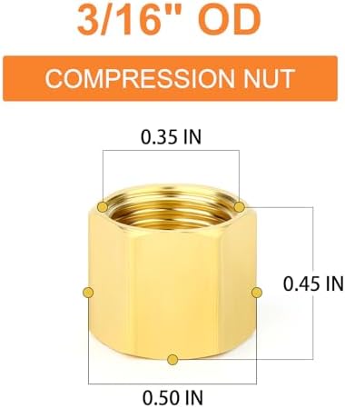 GASHER 20PCS Brass 3/16" Compression Fitting, Brass Compression Nut