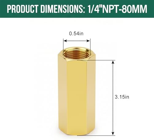 2PCS Brass Pipe Fitting, 1/4" NPT Female Nipple, 3" Length for water/oil/air/fuel