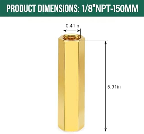 2PCS Brass Pipe Fitting, 1/8" NPT Female Nipple, 6" Length for water/oil/air/fuel