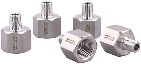 Forged Reducer Adapter Fitting - Stainless Steel 304 Reducing Pipe Connector, 3/8" NPT Female x 1/8" NPT Male (pack of 5)