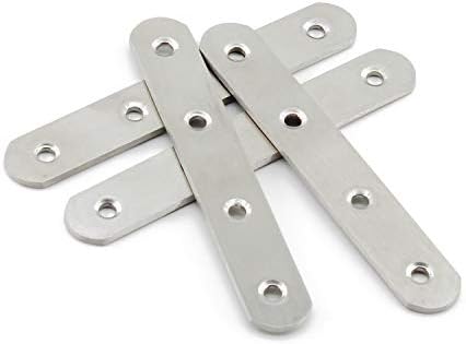 4 Pack Flat Mending Plate for Wood,ULIFESTAR Stainless Steel Straight Brackets 130mm / 5" Length 4 Screw Hole Flat Repair Fixing Wood Brace Joining Plates Connector with Fixing Screws