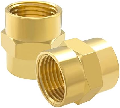 Hooshing 2PCS Brass Coupling Pipe Fitting, 1/2" x 1/2" NPT Female Coupler