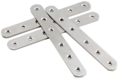 4 Pack Flat Mending Plate for Wood,ULIFESTAR Stainless Steel Straight Brackets 200mm / 8" Length 6 Screw Hole Flat Repair Fixing Wood Brace Joining Plates Connector with Fixing Screws