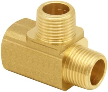 Joywayus 2Pcs Brass Tee Pipe Fitting 3/8"NPT Male-Male-Female 3-way Adapter