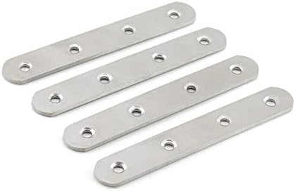 4 Pack Flat Mending Plate for Wood,ULIFESTAR Stainless Steel Straight Brackets 130mm / 5" Length 4 Screw Hole Flat Repair Fixing Wood Brace Joining Plates Connector with Fixing Screws