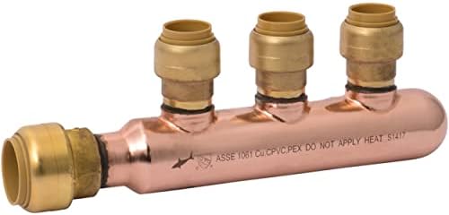 SharkBite 3/4 Inch x 1/2 Inch Outlet 3 Port Closed Multi-Port Tee, Push-to-Connect Brass Plumbing Fittings, PEX, Copper, CPVC, 25553LF