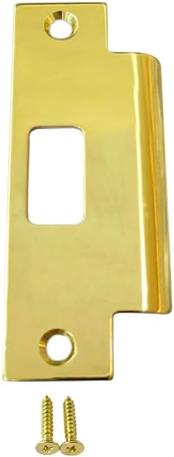 QCAA Solid Brass Extended Replacement Lock Strike Plate, Round Corner, 4-7/8" for Deadbolt, Polish Brass, 1 Pack, Made in Taiwan