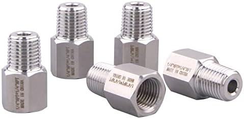 Forged Reducer Adapter Fitting - Stainless Steel 304 Reducing Pipe Connector, 1/4" NPT Female x 1/4" NPT Male (pack of 5)