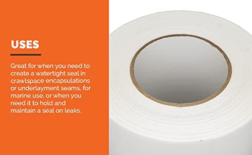 CrawlSpace-DIY - Vapor Barrier Tape, 4 Inch x 180', White Polyethylene 12mm Tape, Moisture Barrier Seal and Seam, Insulation Tape for Crawl Space Vapor Barriers, Underlayment and Plastic Sheeting