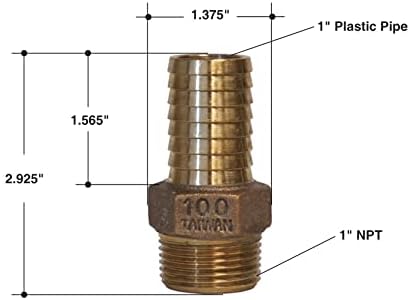 Merrill MFG No-Lead Bronze Adapter Inch Brass Male Adapter, Connects Submersible Pumps to Flexible Pipe, Threaded and Barbed NPT, 1"
