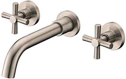 sumerain Wall Mount Bathroom Faucet Nickel,Cross Handles and Rough-in Valve Included