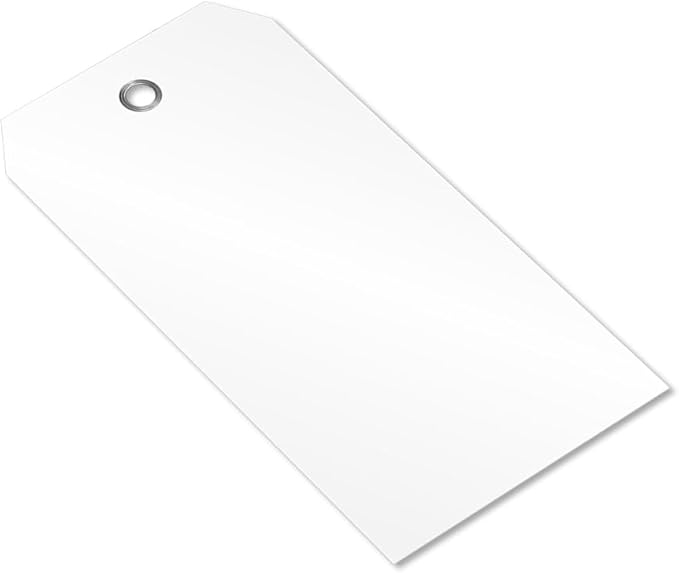 SmartSign 100-Pack White Plastic Tags with Pre-Punched Hole, 4.75" x 2.375", Size#5, 10 mil Tearproof Plastic Tags with Metal Eyelet, Writable Blank Tags for Shipping/Labeling, USA-Made