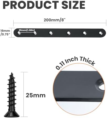 Alise Flat Bracket ,8 Inch Black Mending Plate Flat Brace for Wood Shelves
