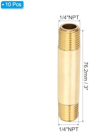 PATIKIL 1/4" x 1/4" NPT Male Brass Pipe Fitting Long Nipple, 10Pcs 3" Long Straight Pipe Fitting Connector Extender for Fuel, Air, Water, Oil, Gas System Connection, 1200PSI