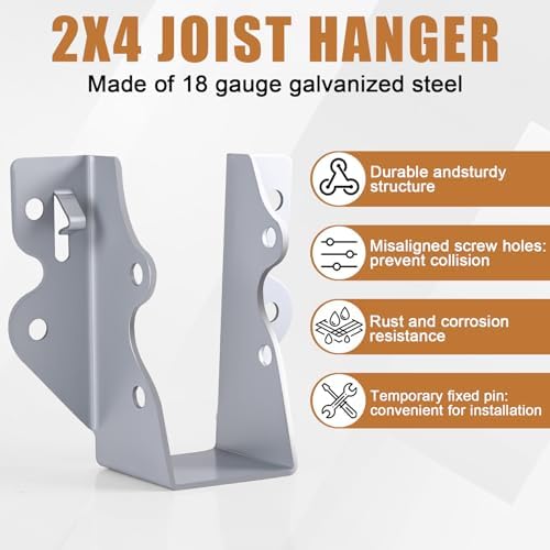 2x4 Joist Hangers Galvanized 40 Pcs,16 Gauge Face Mount Joist Hanger