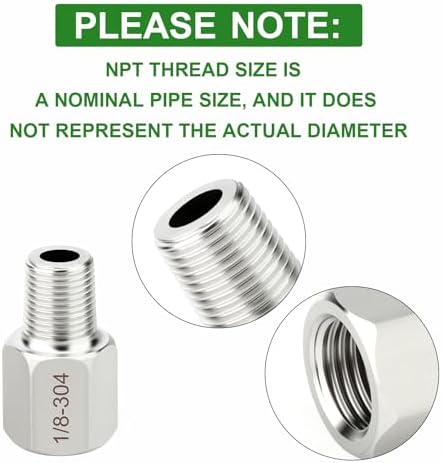 TAISHER 5PCS 304 Stainless Steel Pipe Fitting, New Reducer Adapter, 1/8" NPT Male x 1/8" NPT Female, Reducing Pipe Adapter Fitting