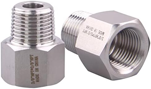Forged Reducer Adapter Fitting - Stainless Steel 304 Reducing Pipe Connector, 3/8" NPT Female x 3/8" NPT Male (pack of 2)
