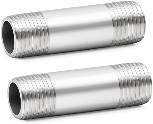 ChillWaves 304 Stainless Steel Pipe Fitting, Nipple Cast Pipe 1/4" NPT Male x 1/4" NPT Male Thread 4" Length(100MM)(2-PACK)