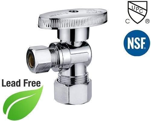 100Pcs EZ-FLUID Heavy Duty Angle Stop Valve,1/4 Turn Water Shut Off Valves 1/2" Nominal (5/8" OD) Compression x 3/8"OD Outlet,Metal Handle Shut-off Valve For Water Pipes,For Sink,Toilet,Faucet Valve