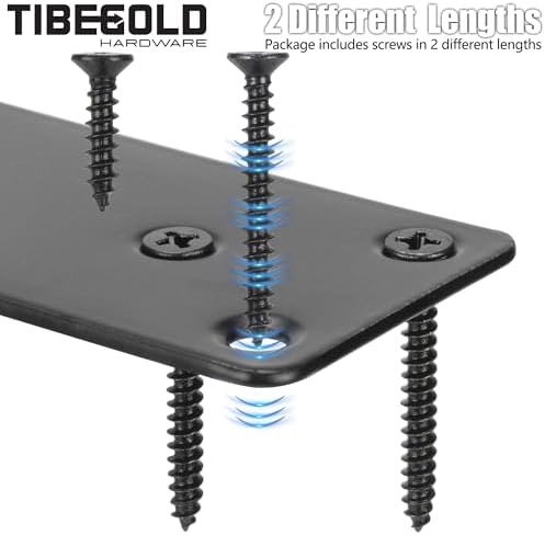 Mending Plate, Black Metal Flat Straight Brace Bracket, Double-Wide Metal Plate, Joining Plate for Wood Furniture Fence Fastening with Screws in 2 Different Lengths (40x80mm, 4 Pack)