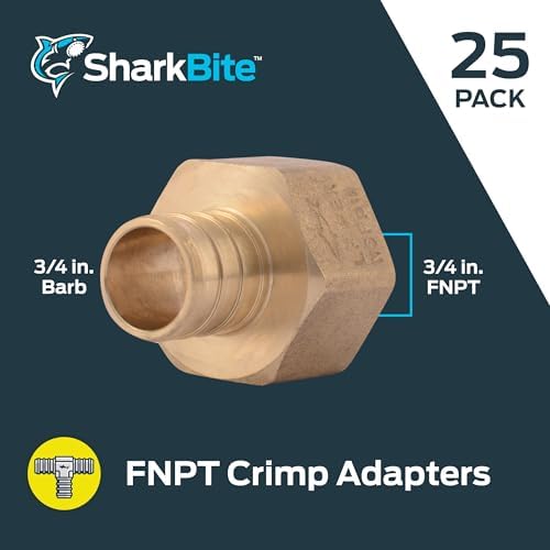 SharkBite 3/4 Inch Crimp Female Adapter, Pack of 25, Brass Plumbing Fitting, PEX Pipe, PE-RT, UC088LF