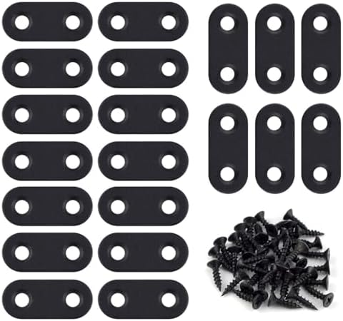 20 Pack Flat Straight Brace Flat Straight Bracket Stainless Steel Flat Plate Straight Brackets Repair Mending Bracket Plate for Wood Furniture Metal Mending Joining Plates with Screws (Black)