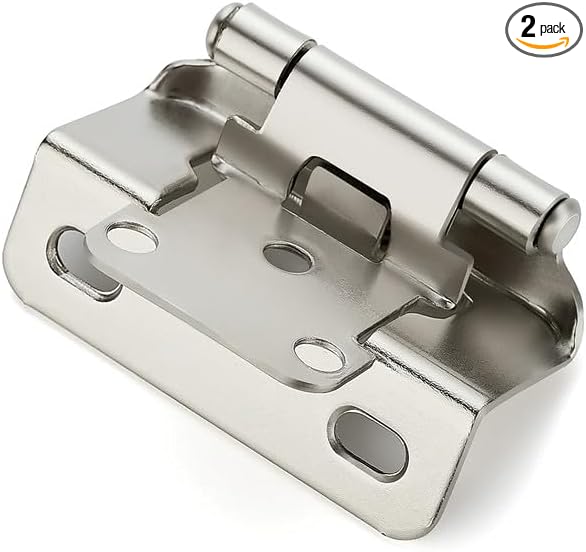 Ravinte 2 Pack 1 Pairs Semi-Overlay 1/2 inch Self-Closing Face Frame Cabinet Hinges Satin Nickel Half Wrap-Around Kitchen Door Hinges Face Mount Cabinet Hardware